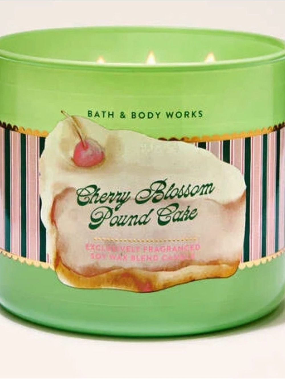 Bath & Body Works Cherry Blossom Pound Cake 3-Wick Candle - Green